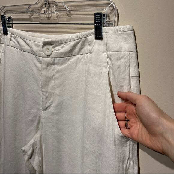CAbi Off-White Linen Blend Wide Leg Mid-Rise Pants Slacks Trousers Size 10 - Picture 4 of 12